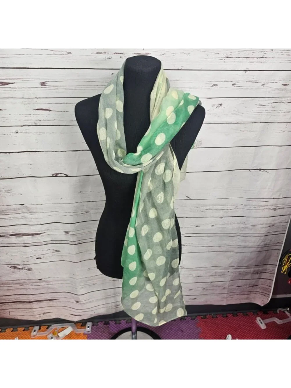 Green Ombre Polka Dot Lightweight Sheer Scarf Wrap 100% Polyester Y2K
